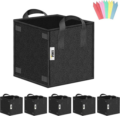 iPower 5-Pack 5 Gallon Square Grow Bags, Vegetable/Flower/Plant Fabric Pots with Handles, Heavy Duty Thickened Nonwoven Planting Bag, Black