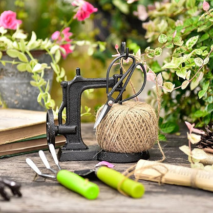 Sungmor Cast Iron Twine Holder and Scissors Set, Vintage Jute Twine Garden String Holder, Decorative Twine Dispenser with Cutter for Crafting, Gardening, Gift Wrapping, Sewing Machine Shape