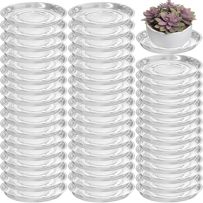 50 Packs 12 Inches Large Clear Plant Saucers for Indoor Outdoor Use Heavy Duty Plastic Plant Trays for Planter Bulk Flower Pot Drip Trays to Catch Water, 4 to 20 Inch