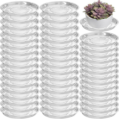 50 Packs 12 Inches Large Clear Plant Saucers for Indoor Outdoor Use Heavy Duty Plastic Plant Trays for Planter Bulk Flower Pot Drip Trays to Catch Water, 4 to 20 Inch