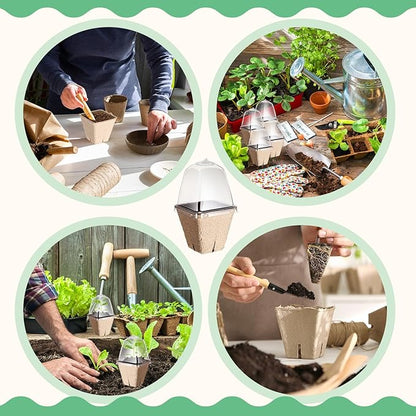 Baderke 120 Pcs Biodegradable Nursery Pots with 30 Humidity Dome and 30 Labels, 2.36" Plant Nursery Seed Starter Planter Biodegradable Peat Pots for Planting Seedlings, Vegetables (Square)