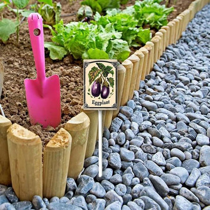 Uptell Vegetable Garden Egglant Yard Sign Label With Stake Plant Markers For Outdoor Plants Waterproof 7x8.8inch Nursery Garden Outdoor Sign