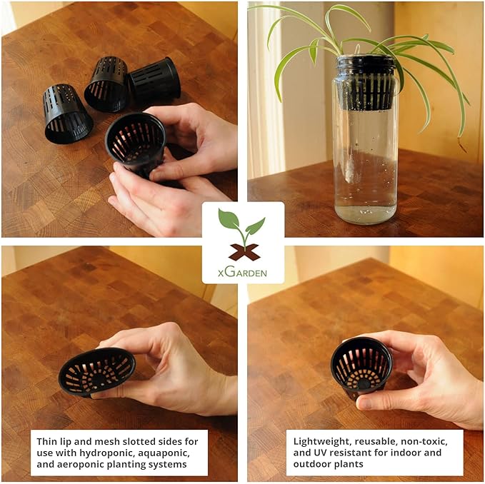 xGarden - Lightweight Economy Net Pots - Thin Lip & Slotted Sides - for Hydroponics & Aquaponics - UV Resistant & BPA Free Plastic - Indoor or Outdoor Growing - Black 2" Round Mesh Pot Cups - 50 Pack