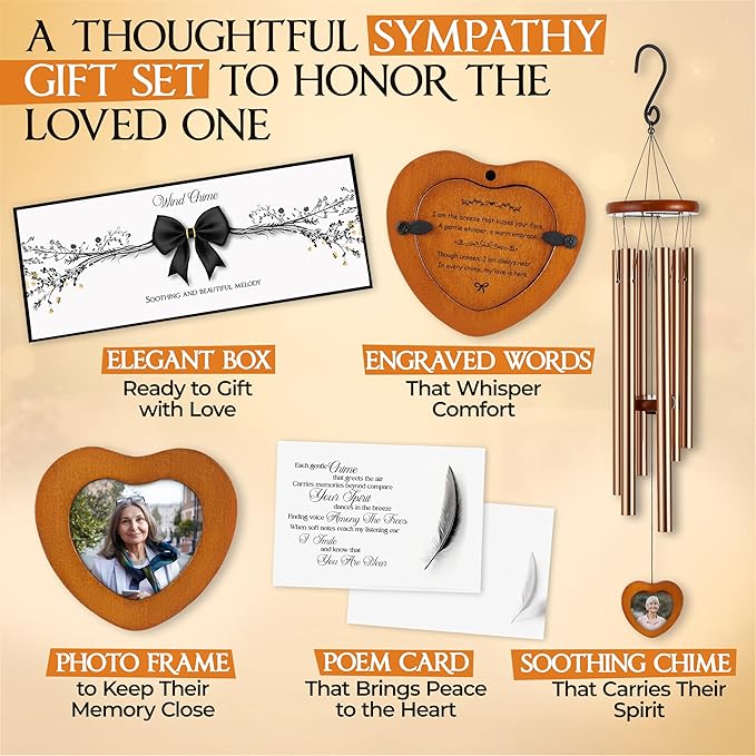 32 Inch Memorial Wind Chimes Outdoor, Personalized Sympathy Gifts for Loss of Loved One, Memorial Gifts for Loss of Mom, Sympathy Wind Chimes for Mother, Father, Brother, Sister