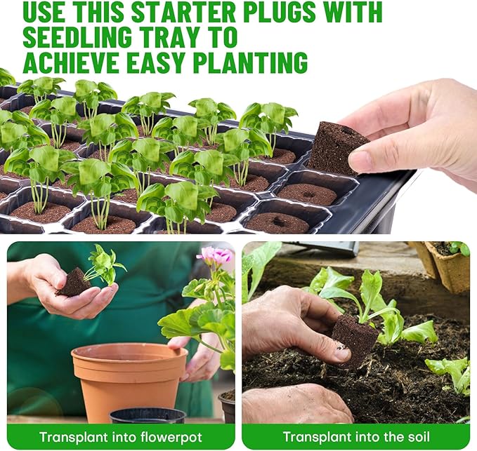 40 Pcs Seed Starter Plugs with Tray, Replacement Grow Sponges Plant Plugs, Great for Soil, Tray or Planting Pods, Promotes Herbs, Vegetables and Flowers Growth