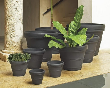 Crescent Garden Brunello Small Classic Rolled Rim Planter, Indoor/Outdoor Plastic Round Pot - Traditional Planter for Herbs, Plants, Houseplant -14''W (Terracotta-Color)