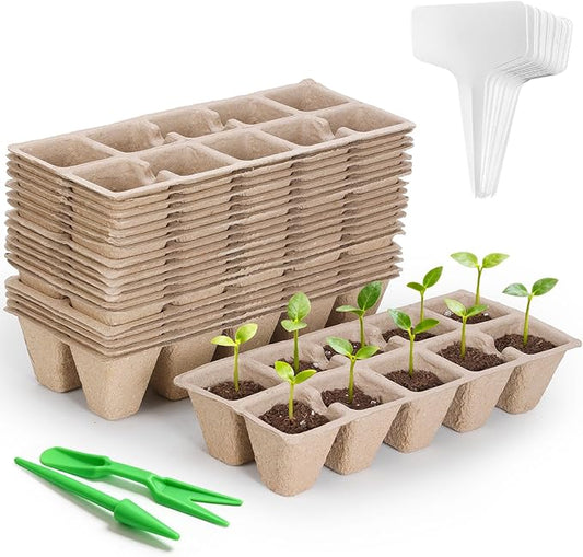 200 Cells Seed Starter Tray, 20 Pcs Biodegradable Plant Starter Peat Pots(Including T-Type Labels & Starter Tools)– Eco-Friendly Gardening Supplies, No Transplant Needed