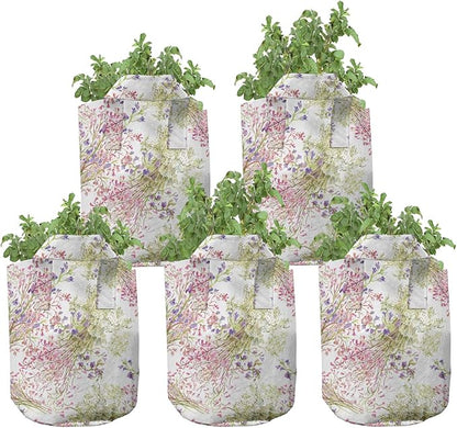 Ambesonne Abstract Grow Bags 5-Pack, Rhythmic Colorful Circles, Heavyduty Fabric Pots with Handles for Plants, Teal Pink