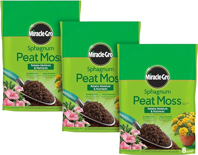 Miracle-Gro Sphagnum Peat Moss, Enriched with Plant Food, Add to Potting Mixes and Native Soil, 8 qt., 3-Pack