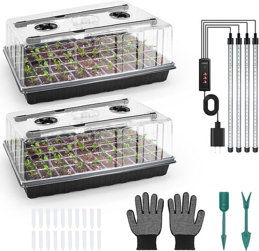 120-Cell Seed Starter Tray with Grow Light, Seedling Starter Trays with 4.08" Humidity Dome, Self-Watering Plant Germination Trays,Seed Starter Kit for Seeds Growing (Black)