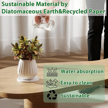 Plant Saucer Flower Pot Saucers Plant Trays for Pots Instant Dry Diatomaceous Earth Round Plant Drip Trays for Indoors Keeping Counter and Floors Dry and Clean (2Pcs White Small)