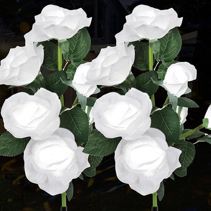Solar Rose Lights Outdoor, 2 Pack with 14 Rose Flowers Waterproof Color Changing LED Flower Lights, Solar Powered Garden Stakes for Yard, Patio, Pathway Decor - Artificial Floral Decorative Lighting