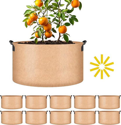 iPower 10-Pack 15 Gallon Aeration Grow Bags Thick Nonwoven Fabric Pots with Handles, for Fruits, Vegetables, and Flowers, Tan