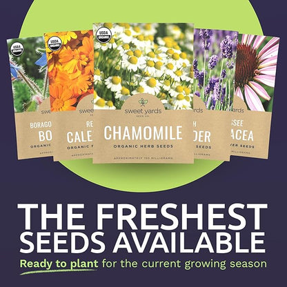 Organic Edible Flower Seeds Variety Pack - 9 Individual Packs - 2026 Season - Lavender, Chamomile, Nasturtium, Calendula and More! for Indoor & Outdoor Planting (Non-GMO, Certified Organic)