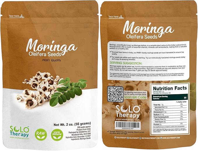 Moringa Seeds | 200 Seeds Approx. | Premium Quality | PKM1 | Edible | Planting | Moringa Oleifera| Malunggay | Semillas De Moringa | Drumstick Tree | Seeds from India (2 oz)