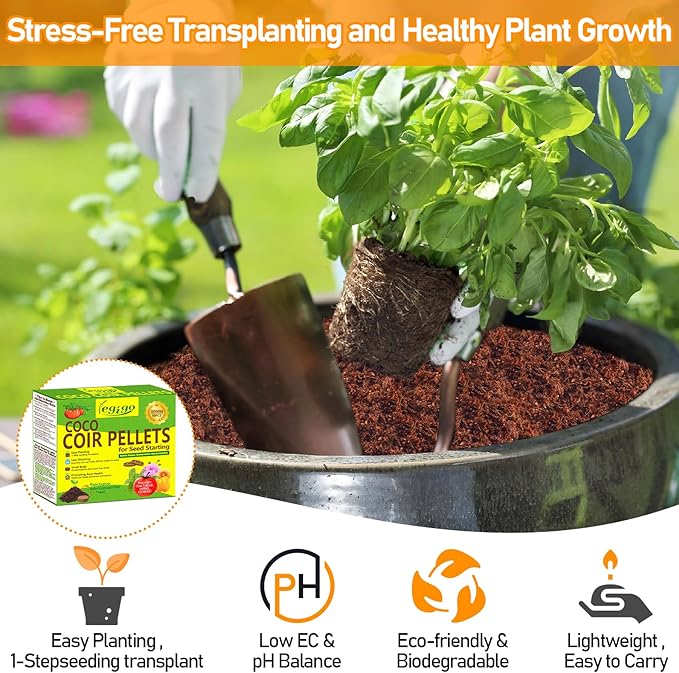 Legigo 50 Pcs 30mm Coco Coir Pellets Seed Starter Soil Mix- Organic Coconut Coir Potting Soil Pods for Seedling, Coco Peat Soil Discs for Indoor & Outdoor Plants Bonsai Herbs Vegetables and Flowers