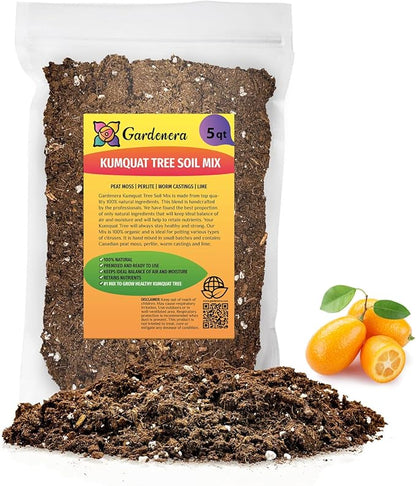 Gardenera's Premium Kumquat Soil Mix - Quick Drain Potting Soil for Growing and Repotting Citrus Japonica - 5 Quart