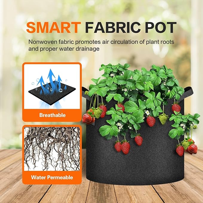 iPower 12-Pack 7 Gallon Grow Bags Heavy Duty Thickened Aeration Nonwoven Fabric Pots with Nylon Handles, for Planting Vegetables, Fruits, Flowers, Black New