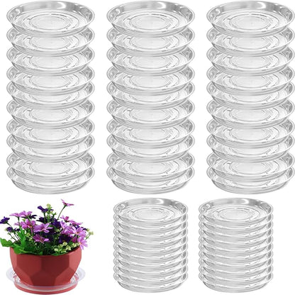 50 Packs 8 Inches Clear Plant Saucers for Indoor Outdoor Use Heavy Duty Plastic Plant Trays for Planter Bulk Flower Pot Drip Trays to Catch Water, 4 to 20 Inch, Round Transparent