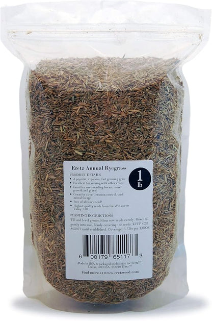 Annual RyeGrass Seed by Eretz - Willamette Valley, Oregon Grown. No fillers, No Weed or Other Crop Seeds (1lb)