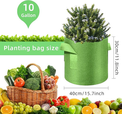 10 Gallon Garden Grow Bags, 30 Pack 10 Gal Planter Bags Fabric Pot, Nonwoven Grow Pots Heavy Duty Aeration Fabric Pots with Handles, Garden Fabric Planters for Vegetables Flowers (Green)