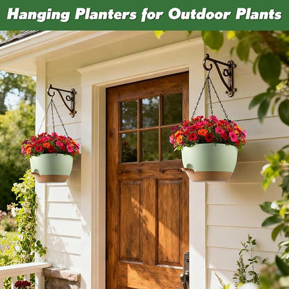 13-inch Oversized Hanging Planter Set of Two,Planters for Indoor and Outdoor Plants.Place Plant pots Across Diverse Settings Including windowsills,Living Room,and Gardens.Green-Brown