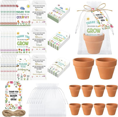 End of Year Gifts Teacher Thank You for Helping Me Grow Envelopes Seed Packets Include 24 Mini Terracotta Pots Seed Packets 24 Self Adhesive Envelopes Thank You Tags Gifts for Graduation