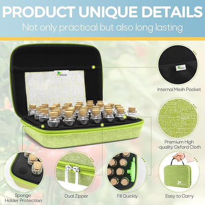 【40 Slots】 Seed Storage Organizer, Sturdy Organizer Box with Dual Zipper Bag and 42Pcs Label Stickers, Glass Seed Storage Container for Flower Vegetable Plants Garden Seeds Saving, Green