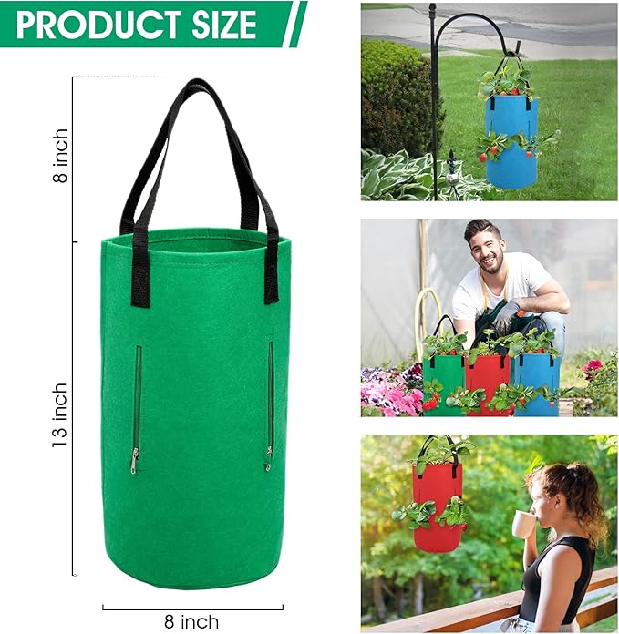 3 Piece Upside Down Tomato & Strawberry Planter Set - Hanging Grow Bags with 4 Side Zippers & 1 Bottom Zipper - Tomato Kit & Strawberry Kit for Easy Vertical Gardening