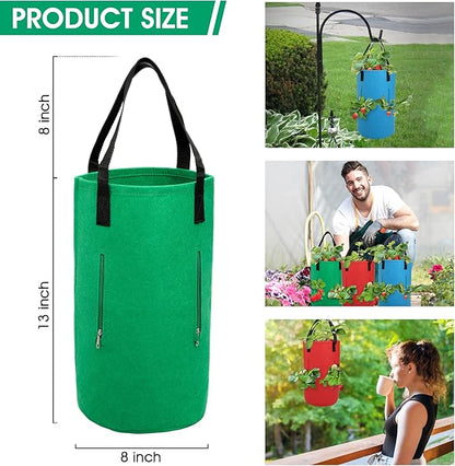 3 Piece Upside Down Tomato & Strawberry Planter Set - Hanging Grow Bags with 4 Side Zippers & 1 Bottom Zipper - Tomato Kit & Strawberry Kit for Easy Vertical Gardening