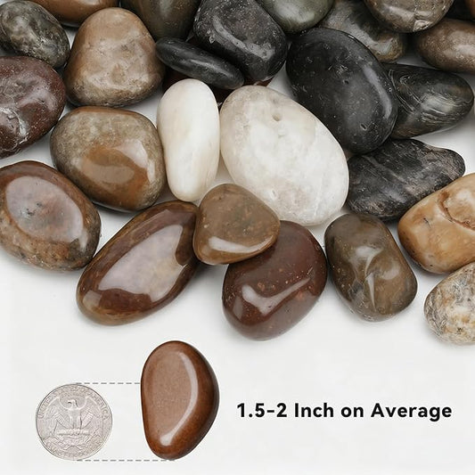 Onlyfire 10lb Polished Pebbles, 1.5"-2" Natural Decorative Mixed Color River Rocks Aquarium Gravel Stones for Landscaping, Indoor Plants, Vase, Succulent, Fish Tank
