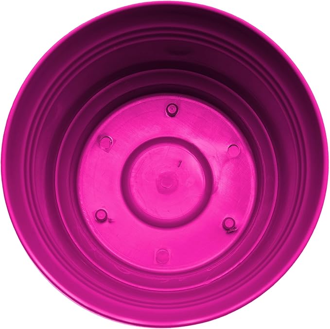 Bloem Saturn 14" Fuchsia Round Resin Planter Pot with Snap-in Saucer for Indoor and Outdoor Gardening