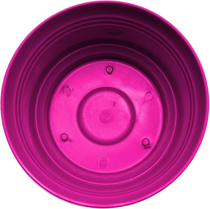 Bloem Saturn 14" Fuchsia Round Resin Planter Pot with Snap-in Saucer for Indoor and Outdoor Gardening