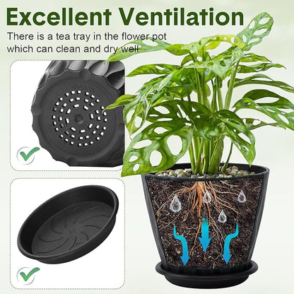24 Pack 4 Inch Plant Pots Bulk Small Pots for Succulents Waffle Texture Plastic Planter with Drainage Holes and Saucers for Indoor Outdoor Plants Flowers, Seedlings (Black)