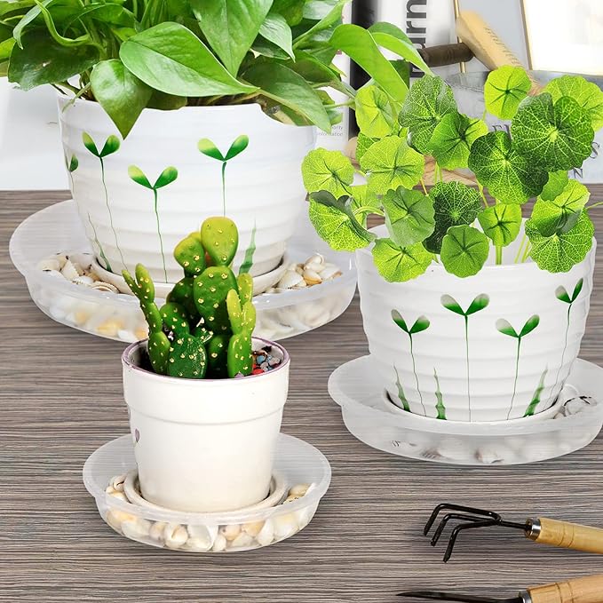 SupKing 9 Pack Plant Saucers (8inch /10inch /12inch) Heavy Sturdy Plant Trays for Indoor Clear Plastic Flower Pot Saucers Thicker Plant Water Drip Trays for pots -Clear