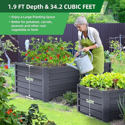 Ohuhu 6x3x1.9FT Metal Raised Garden Bed Outdoor, Reinforced Galvanized Steel Rustproof Planter Box, 100% Non-Toxic, 256 Gal Large Capacity Heavy Duty Raised Beds for Growing Vegetables Flowers Herbs