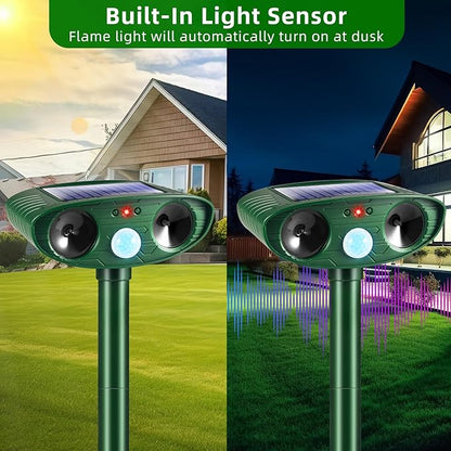 2026 Upgraded Solar Ultrasonic Animal Repellent Outdoor Cat Deer Repellent with Motion Sensor IP65 Waterproof Squirrel Raccoon Fortress Pro Keep Rodent Rabbit Dog Out of Yard Garden Farm,4 Pack
