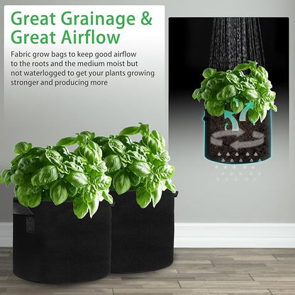 JJGoo 5 Pack Potato Grow Bags 5 Gallon with Flap, Heavy Duty Fabric with Handle, Non-Woven Planter Pot Plant Garden Bags to Grow Vegetables Tomato, Black
