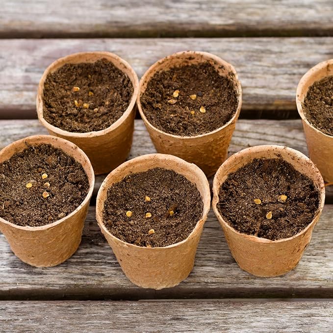 Envirenet Coco Coir Seed Starter Pots - 100% Biodegradable Indoor/Outdoor Garden Pots with Wood Markers - Seedling & Herb Starters (4 Inches, 12 Pack)