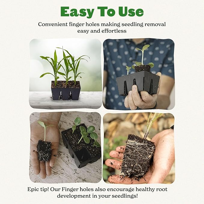 Epic Gardening Reusable Seed Starter Tray - 6 Cell/72 Seedling Starter Trays - Easy Watering, Indoor Greenhouse, Plant Starter, Gardener-Friendly for Seedlings | UV-Treated & BPA-Free - Black