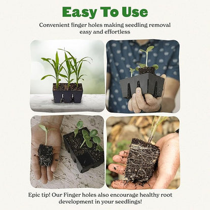 Epic Gardening Reusable Seed Starter Tray - 6 Cell/72 Seedling Starter Trays - Easy Watering, Indoor Greenhouse, Plant Starter, Gardener-Friendly for Seedlings | UV-Treated & BPA-Free - Black