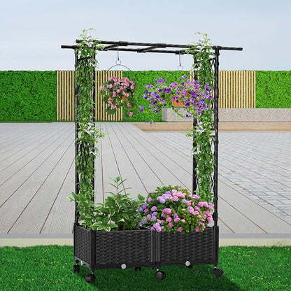 Planter with Trellis Raised Garden Beds, 4.5ft Tall with Screen Indoor Outdoor, Vegetable Flower Privacy Planter Box for Backyard Balcony Patio, Black