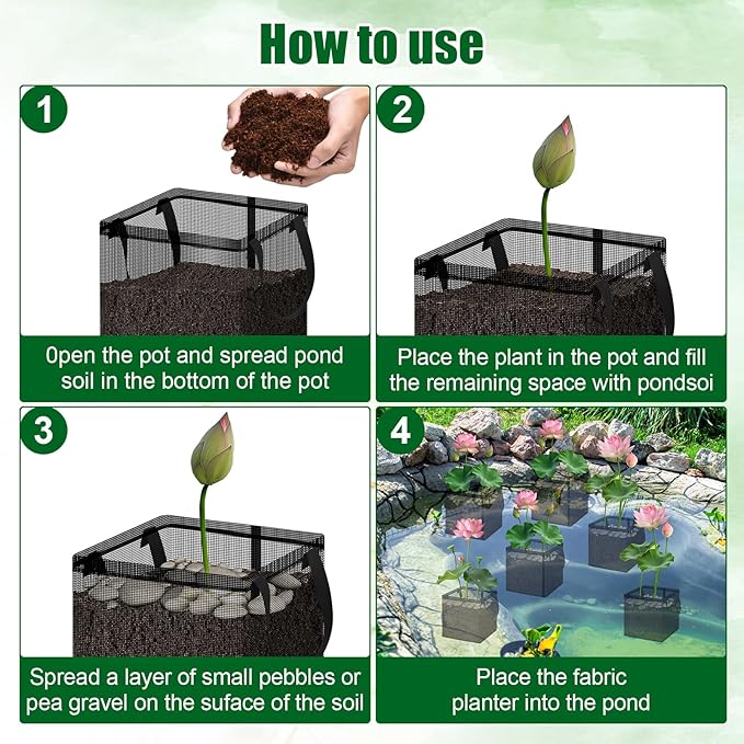 6 Pcs Pond Pots for Plants, Pond Plant Baskets with Handles, 7.1" Reusable Aquatic Pond Planting Bags, Durable Breathe Reusable Fabric Plant pots for Aquatic Plants, Lily, Carrot, Lotus (1 Gallon)