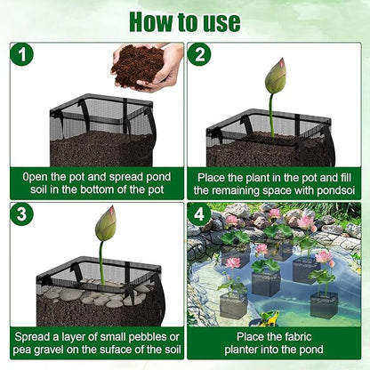 6 Pcs Pond Pots for Plants, Pond Plant Baskets with Handles, 7.1" Reusable Aquatic Pond Planting Bags, Durable Breathe Reusable Fabric Plant pots for Aquatic Plants, Lily, Carrot, Lotus (1 Gallon)