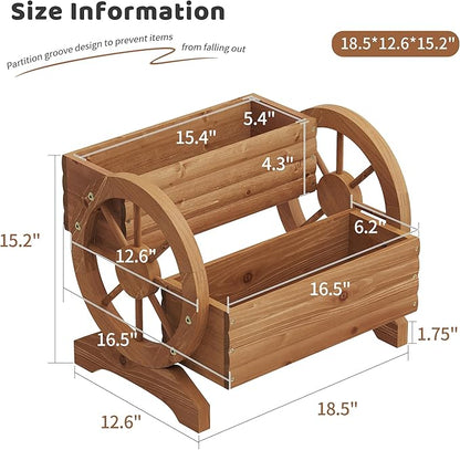 FILWH Wooden Wagon Planter Box for Indoor Outdoor Garden Planter Wood Planter Boxes Flower Planters Outdoor with Wheels Planter for Flowers Herbs Vegetables(Brown)
