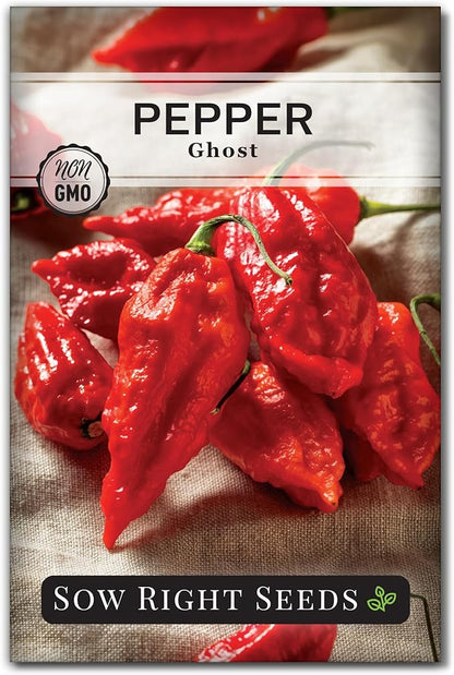 Sow Right Seeds - Ghost Pepper Seeds for Planting - Extra Hot Non-GMO Heirloom Peppers - Ideal for Indoor or Outdoor Gardens - Grow Your Own Hottest Pepper Plants - High Scoville Rating (1)