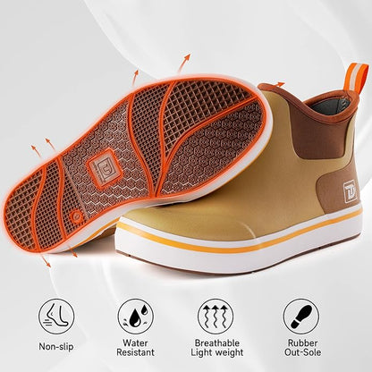 Trudave Mens Deck Boots, Waterproof Rubber Fishing Rain Boots, Anti-slip Short Ankle Shoes for Outdoor Fishing, Boating, Size 5-14