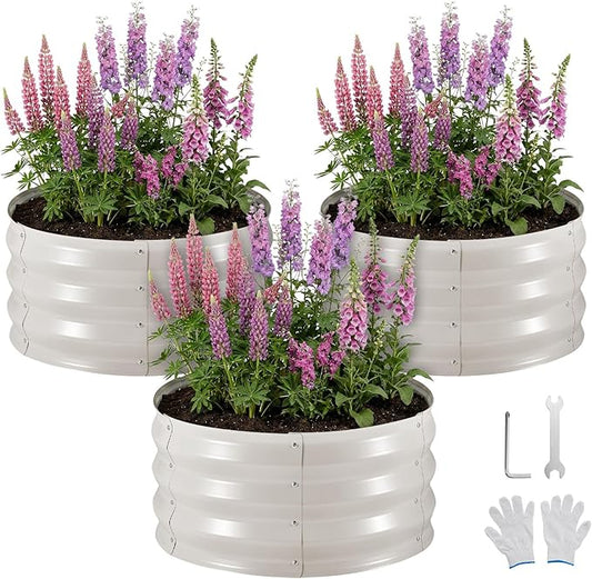 VEVOR 3 Pcs 2x2x1ft Round Raised Garden Bed Kit, Outdoor Metal Galvanized Raised Beds for Gardening Vegetables, Easy Assembly Garden Planter Box for Flowers Fruits