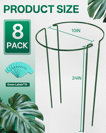 Breeze Touch 8 Pack Plant Support Stakes, 24 Inch Plant Stakes for Outdoor Plants, Peony Cage with 15 Pcs Green Lables, Peony Cages and Supports, Peonies Support Cages Flower Stakes for Plants