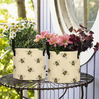 10 Gallon Retro Little Bee Pattern Heavy Duty Grow Bag Containers Breathable Planter Pot with Handles for Potato Tomato Fruits Vegetables Flowers